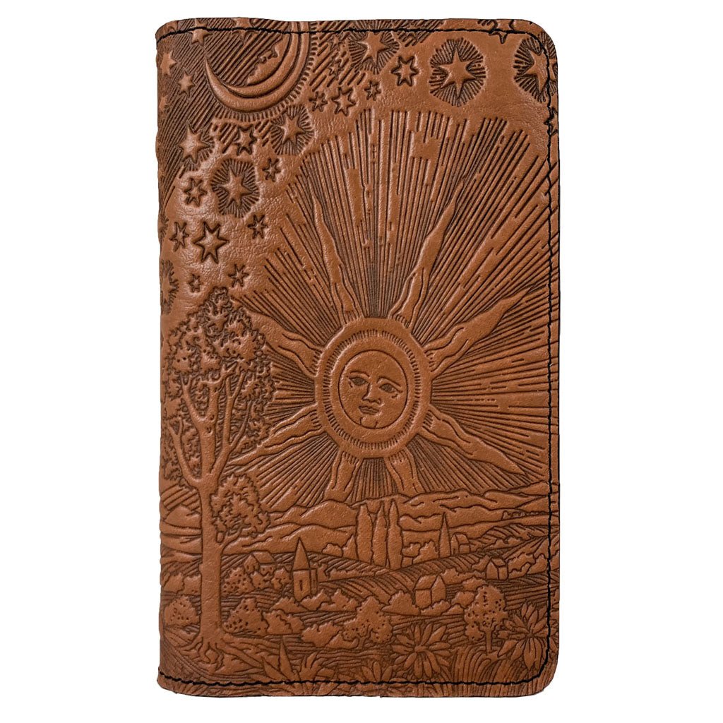 Oberon Design Large Leather Smartphone Wallet, Roof of Heaven, Saddle