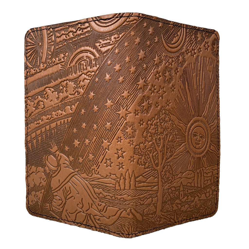 Oberon Design Large Leather Smartphone Wallet, Roof of Heaven, Saddle - Open