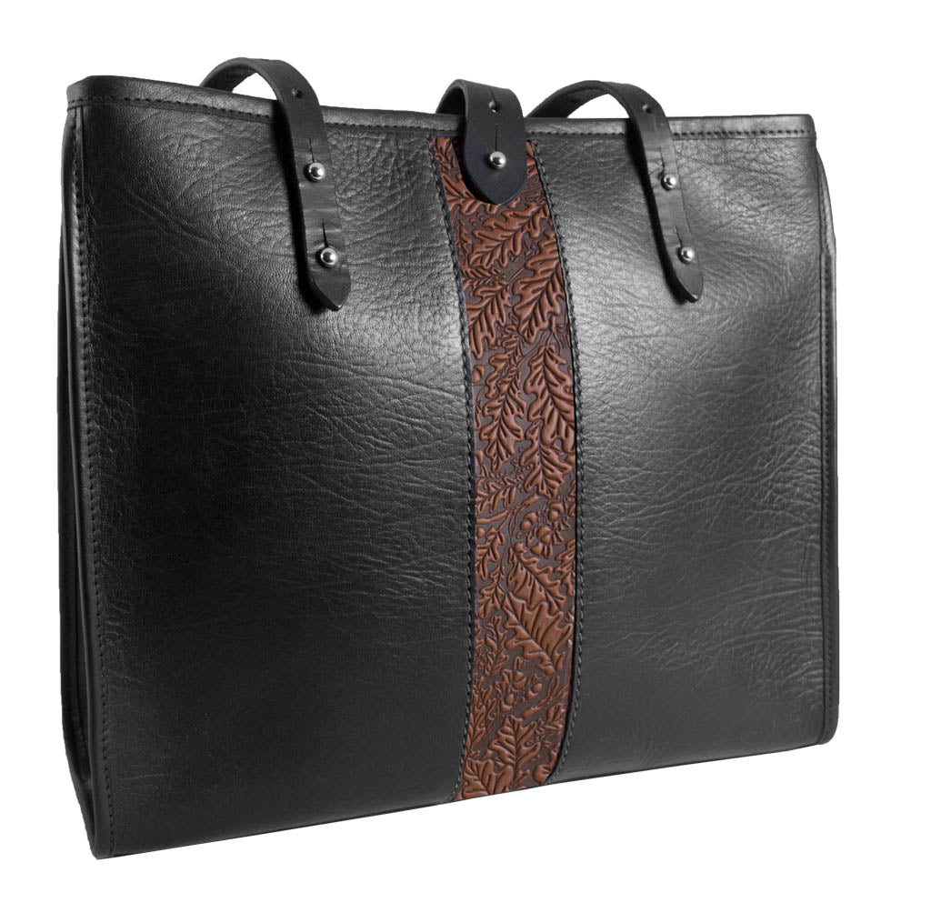 Oberon Design Leather Women's Handbag, Sonoma Tote, Oak Leaf in Saddle, Front