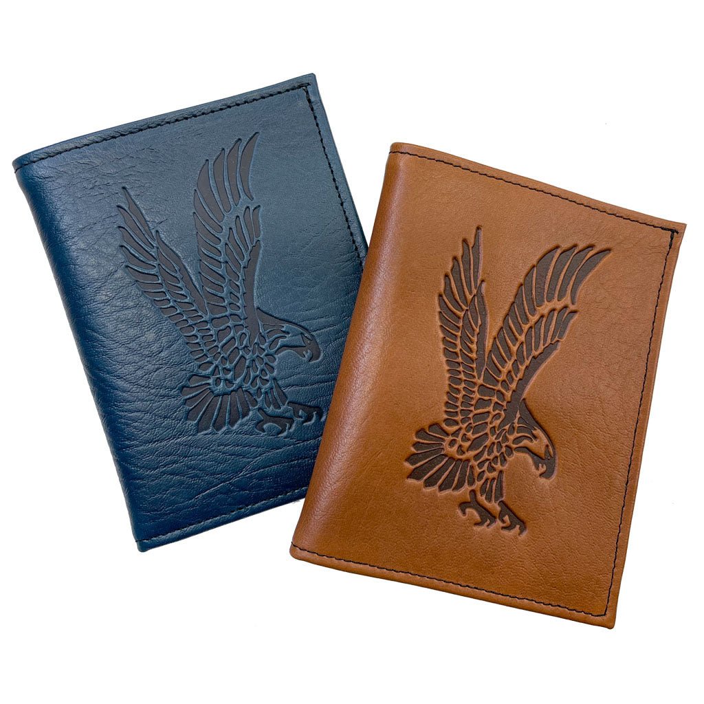 Oberon Design Genuine Leather Traveler Passport Wallets,  Eagle, Navy & Saddle