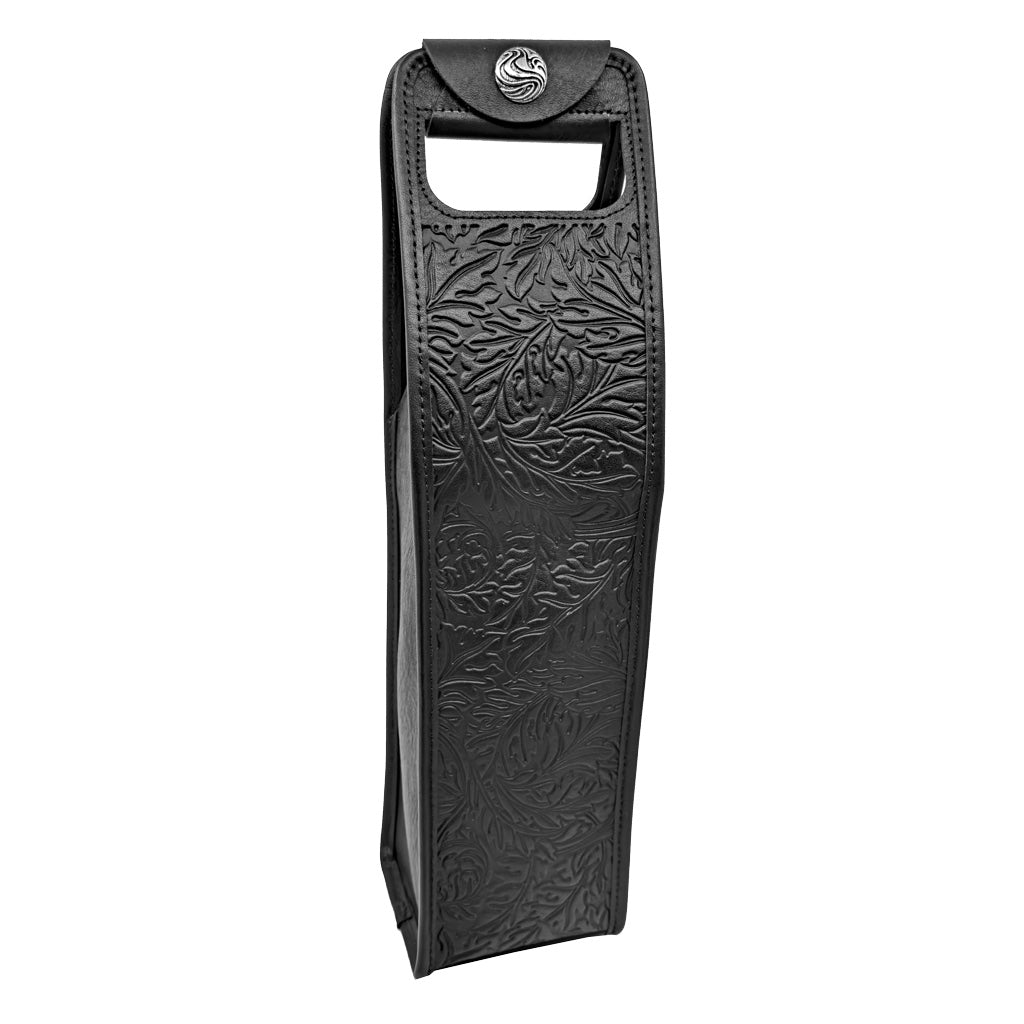 Oberon Design Wine Bottle Carrier Bag, Acanthus Leaf Single in Black