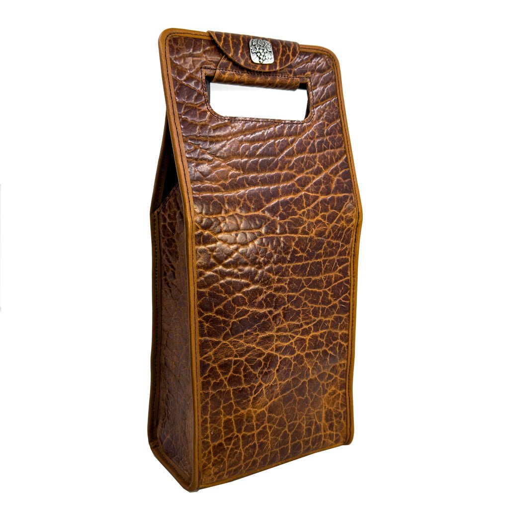 glazed shrunk bison wine double bottle carrier bag 