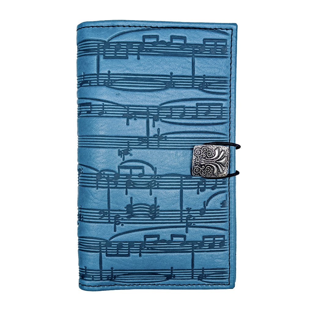 Oberon Design Premium Leather Women's Wallet, Sheet Music, Blue