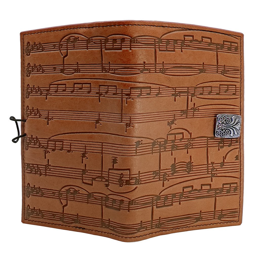 Oberon Design Premium Leather Women's Wallet, Sheet Music, Saddle - Open