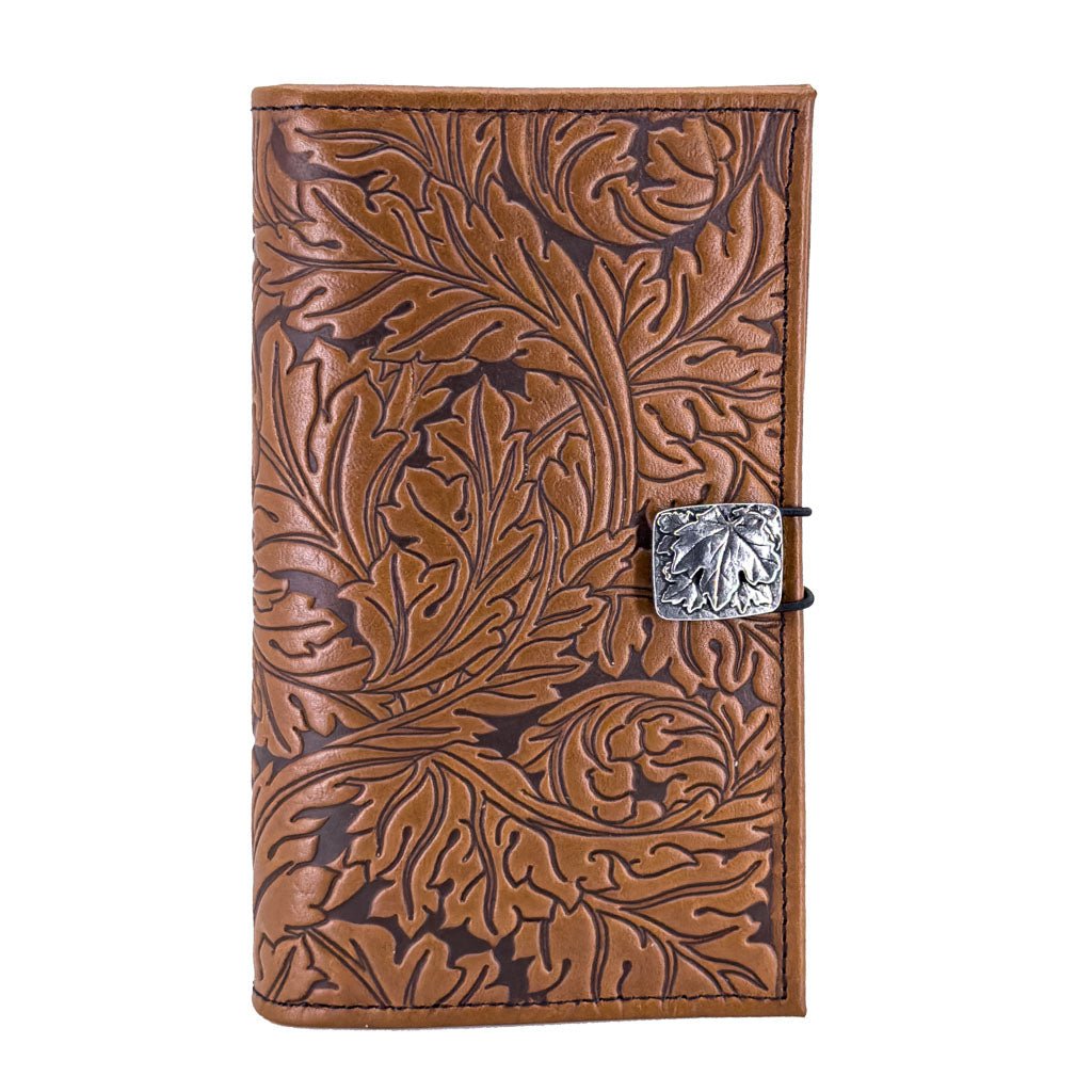 Oberon Design Premium Leather Women's Wallet, Acanthus Leaf, Saddle