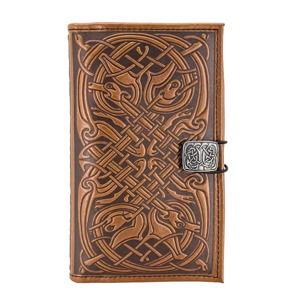 Oberon Design Premium Leather Women's Wallet, Celtic Hounds, Saddle