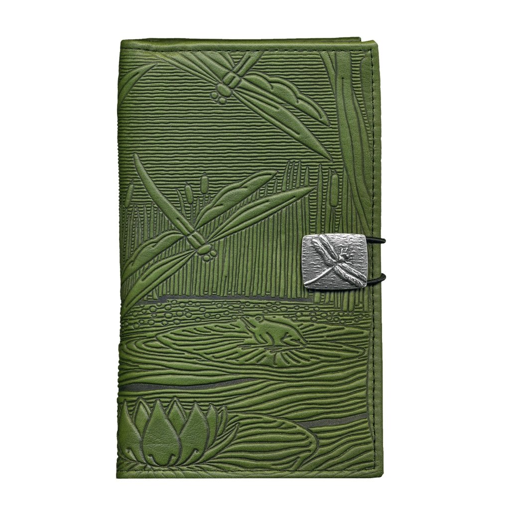 Oberon Design Premium Leather Women's Wallet, Dragonfly Pond, Fern