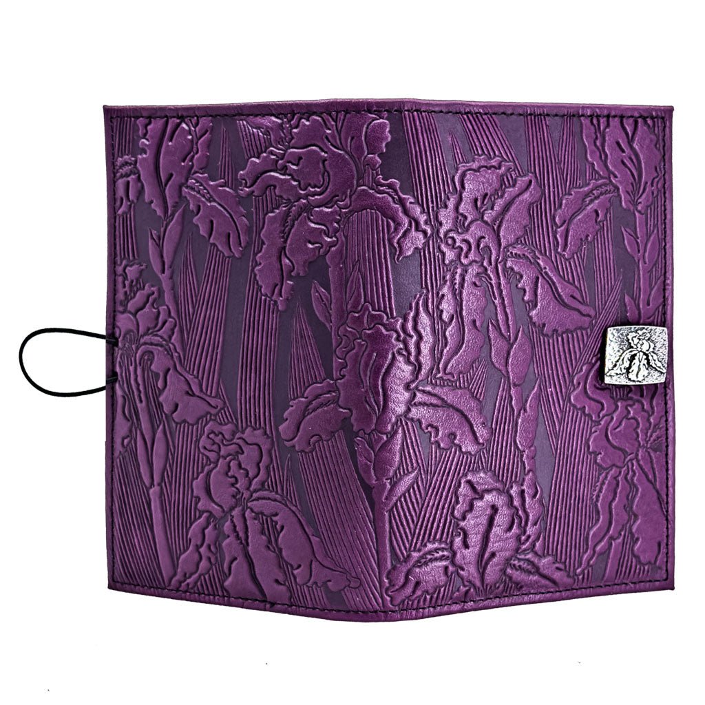 Oberon Design Premium Leather Women's Wallet, Iris, Orchid - Open