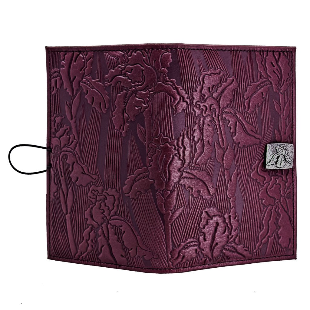 Oberon Design Premium Leather Women's Wallet, Iris, Wine - Open
