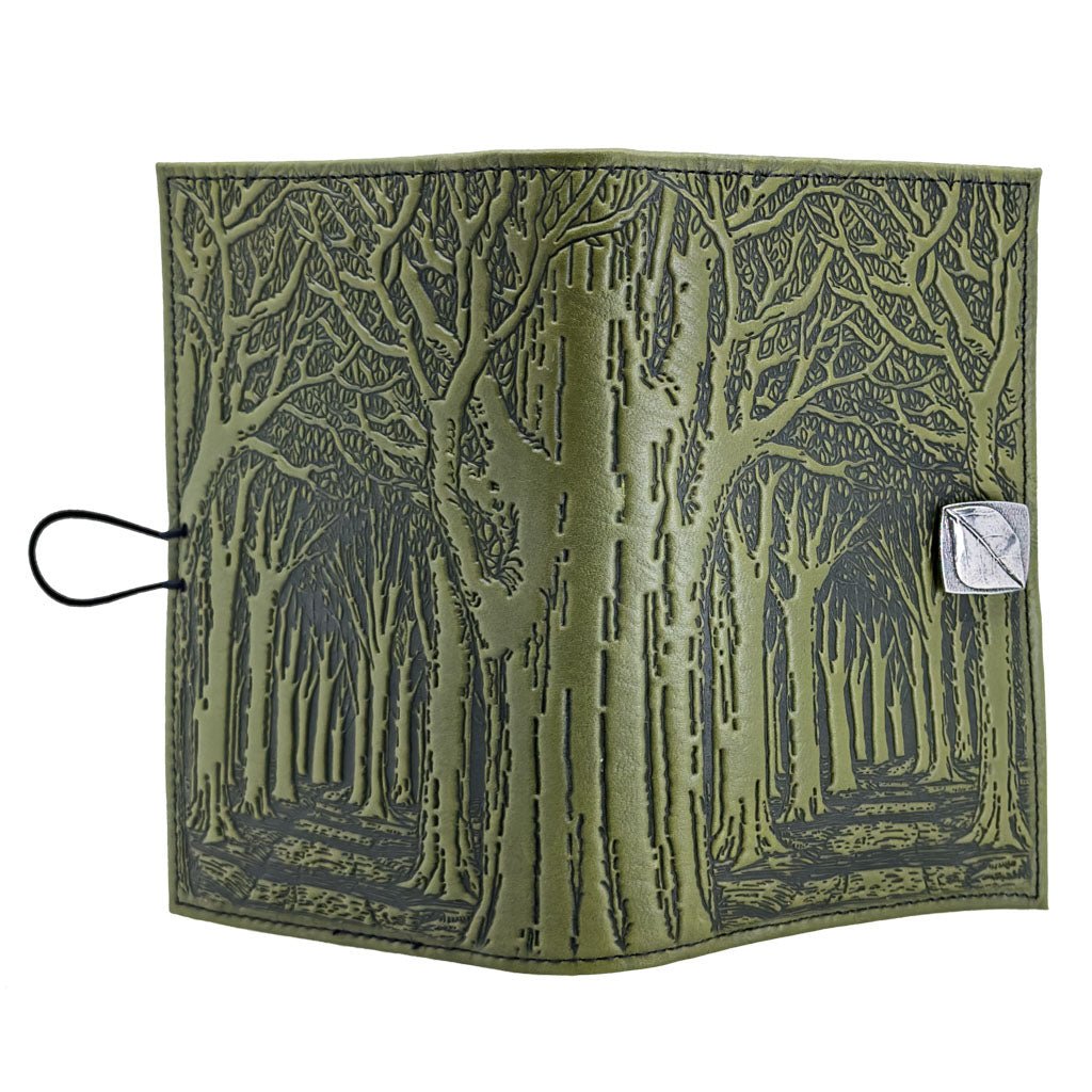 Oberon Design Premium Leather Women's Wallet, Avenue of Trees, Fern, Open