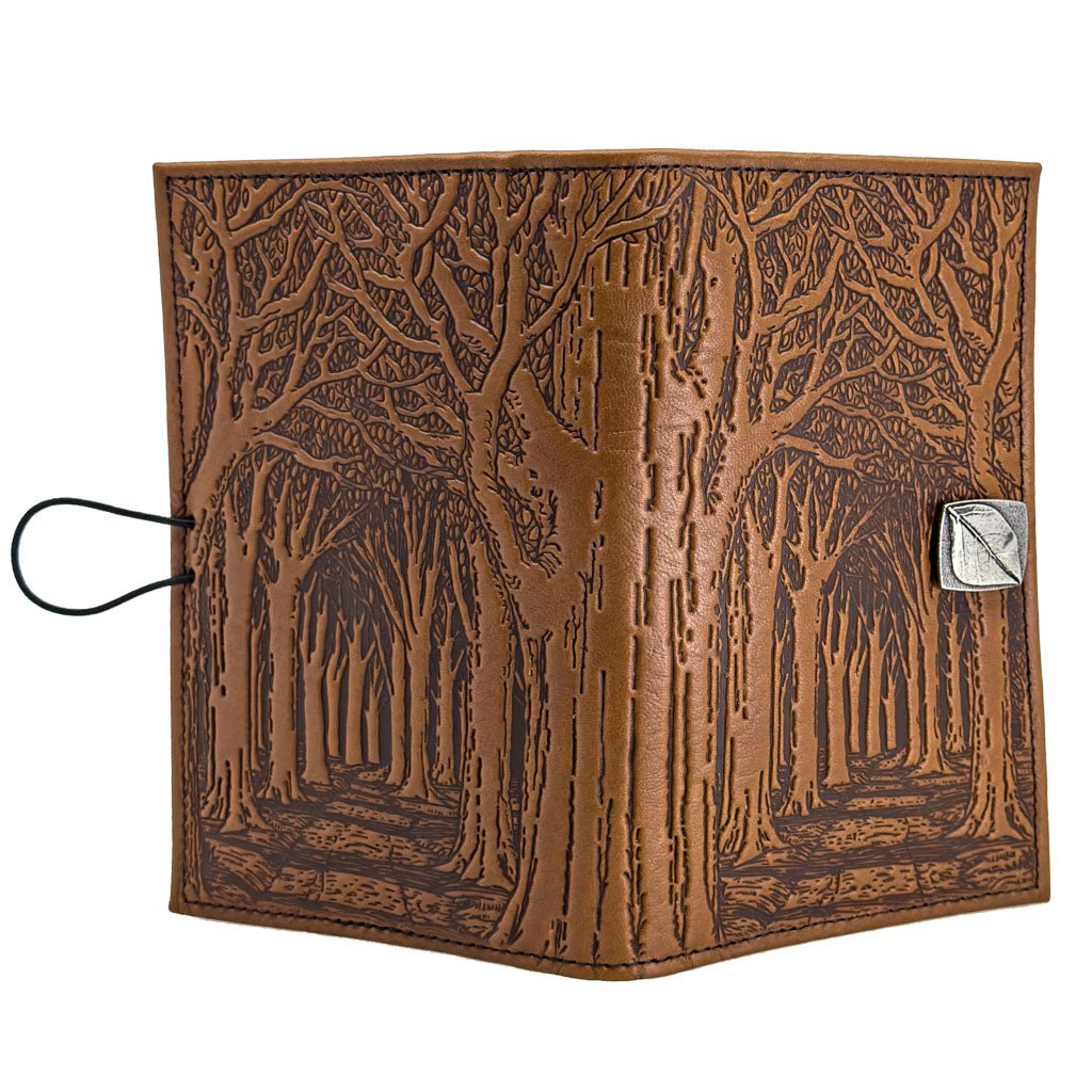 Oberon Design Premium Leather Women's Wallet, Avenue of Trees, Saddle, Open