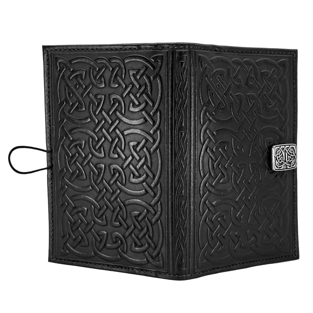 Oberon Design Premium Leather Women's Wallet, Bold Celtic, Black, Open