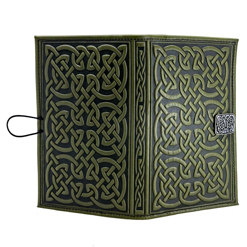 Oberon Design Premium Leather Women's Wallet, Bold Celtic, Fern Open