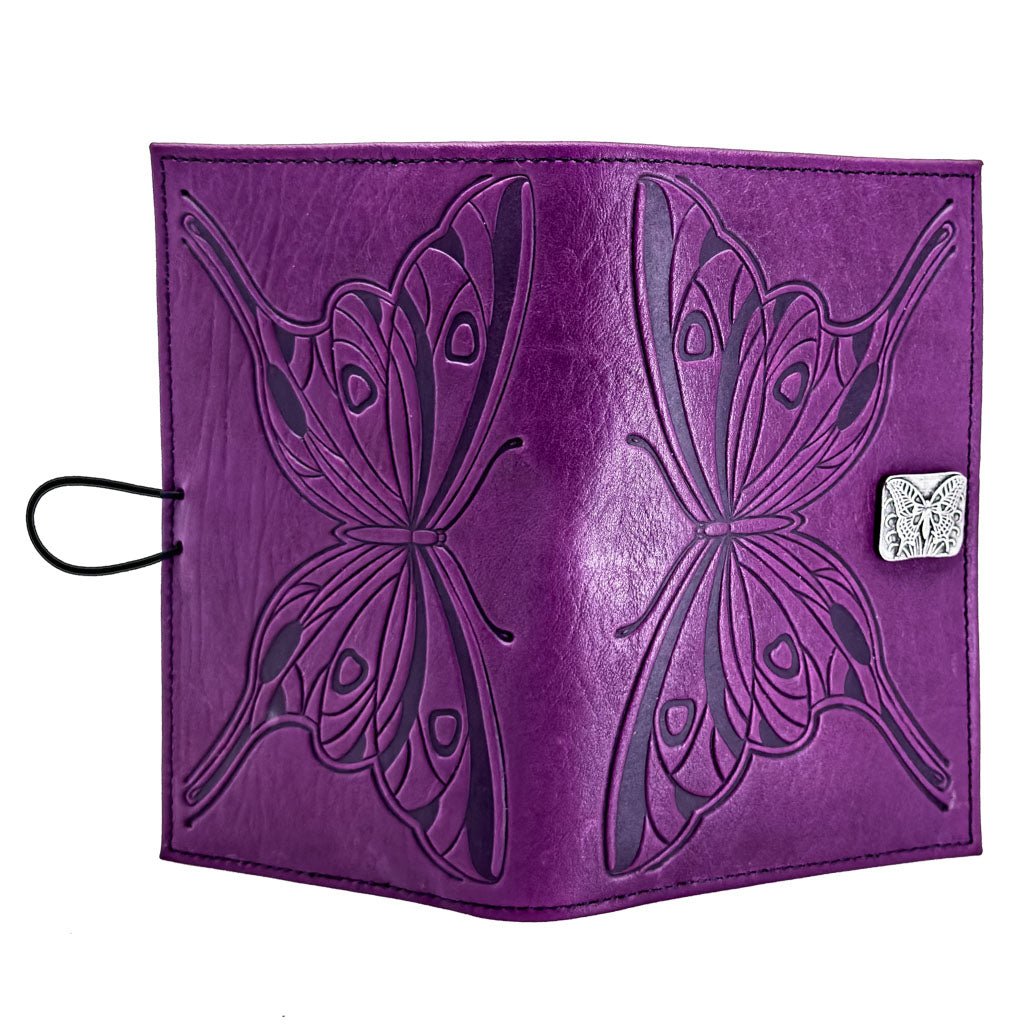 Oberon Design Premium Leather Women's Wallet, Butterfly, Orchid, Open