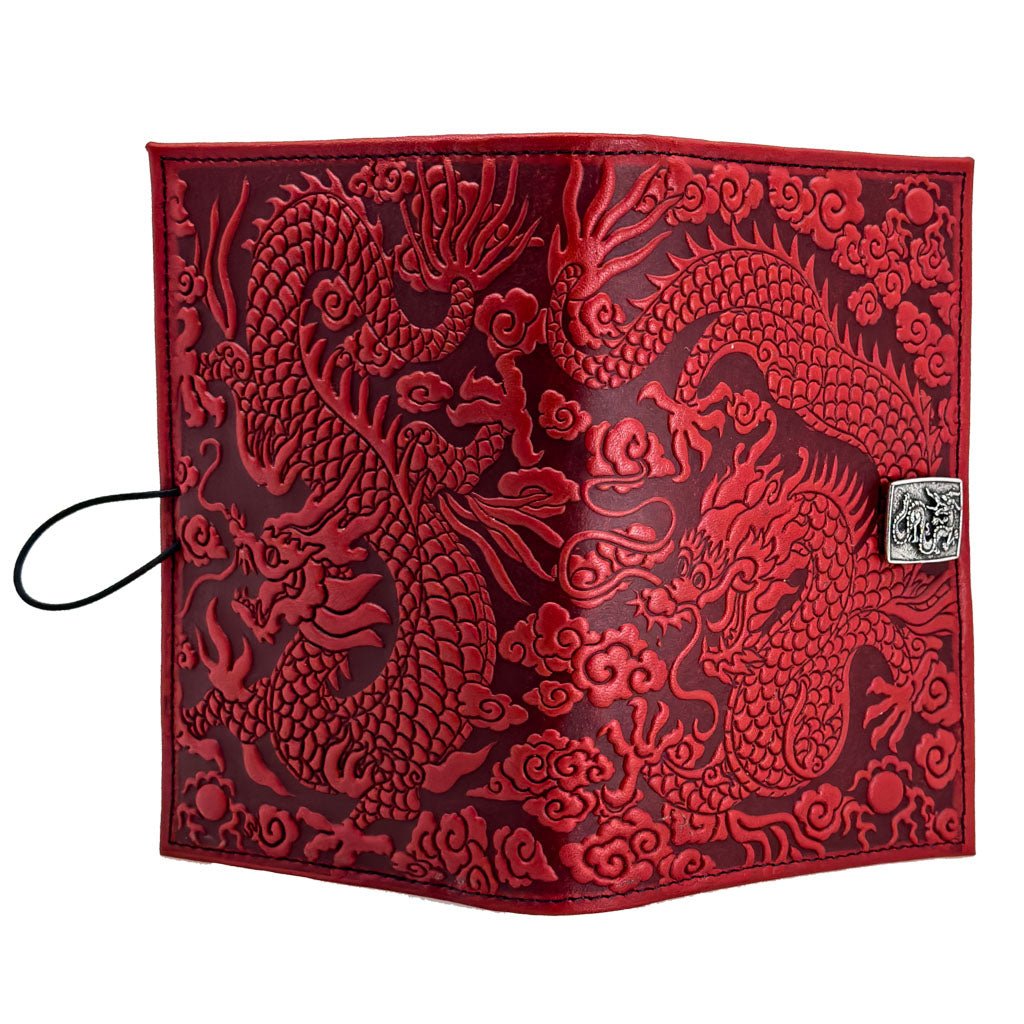 Oberon Design Premium Leather Women's Wallet, Cloud Dragon, Red, Open
