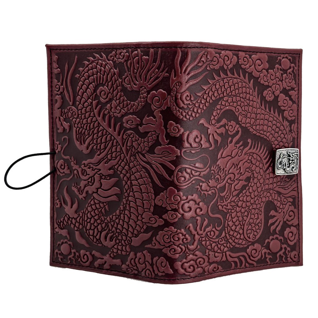 Oberon Design Premium Leather Women's Wallet, Cloud Dragon, Wine, Open