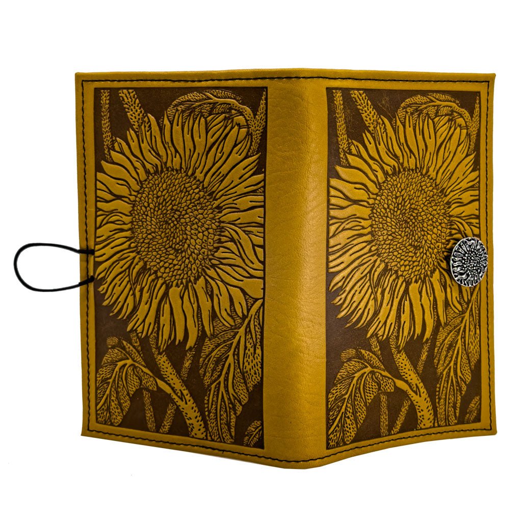 Oberon Design Premium Leather Women's Wallet, Sunflower, Marigold - Open