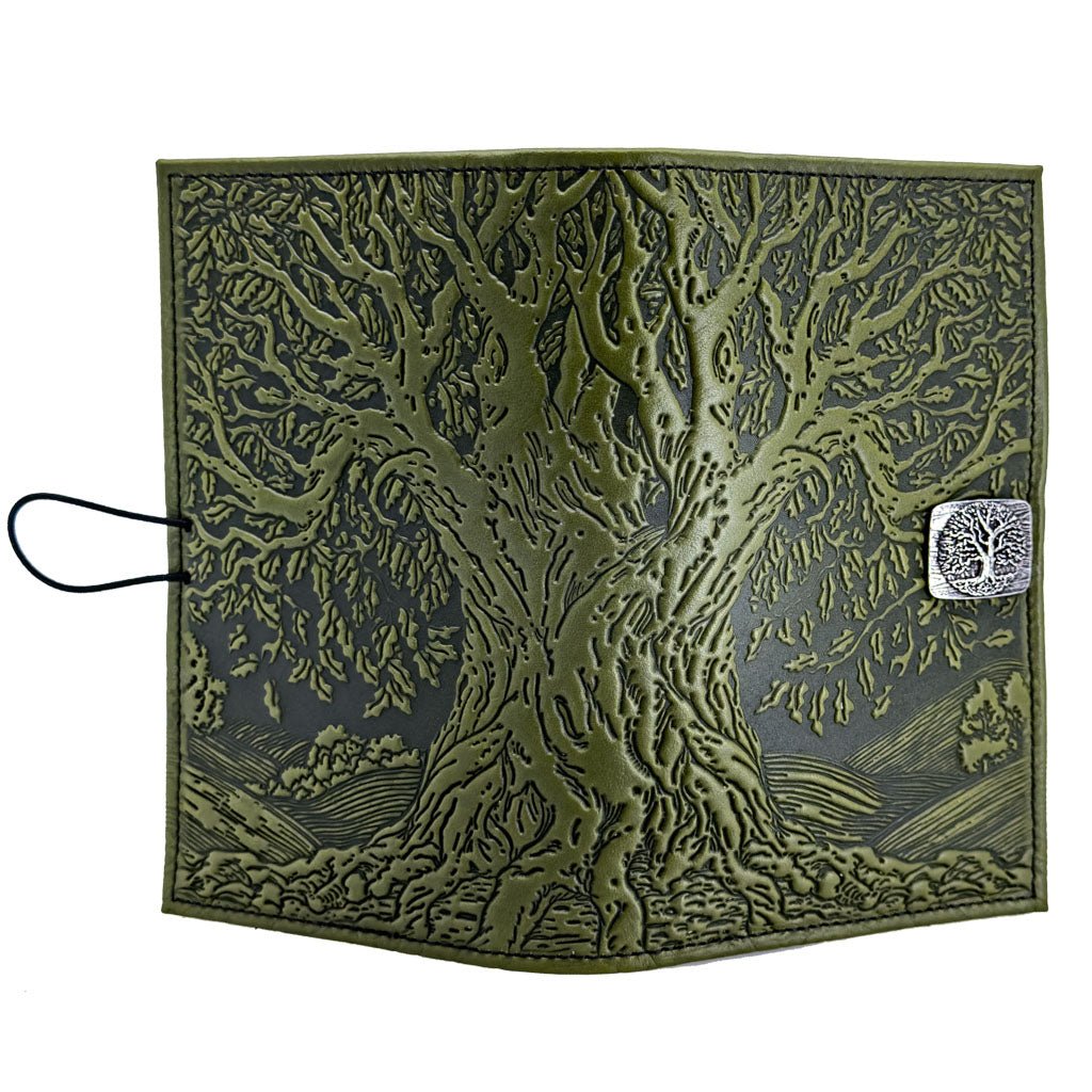 Oberon Design Premium Leather Women's Wallet, Tree of Life, Fern - Open