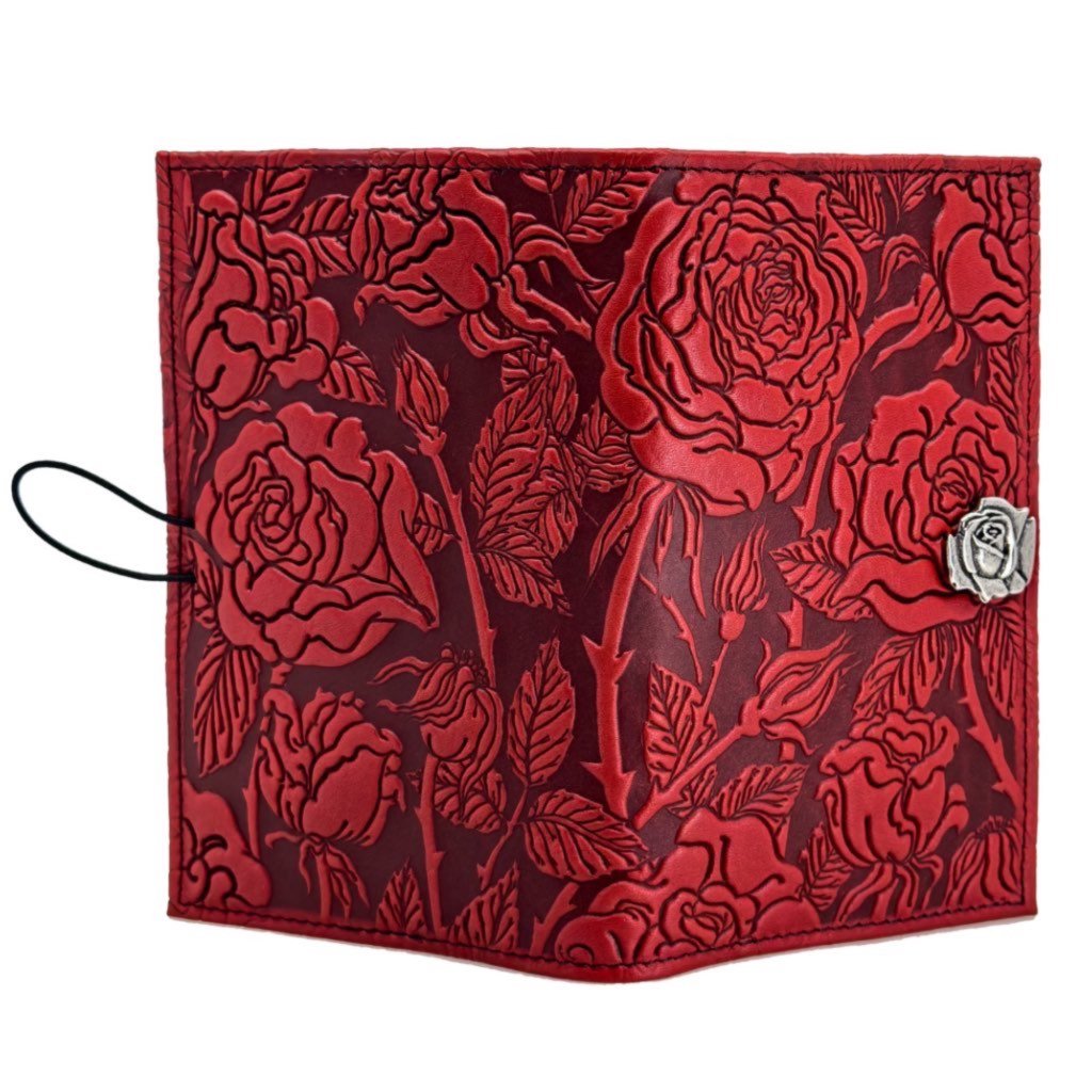 Oberon Design Premium Leather Women's Wallet, Wild Rose, Red - Open