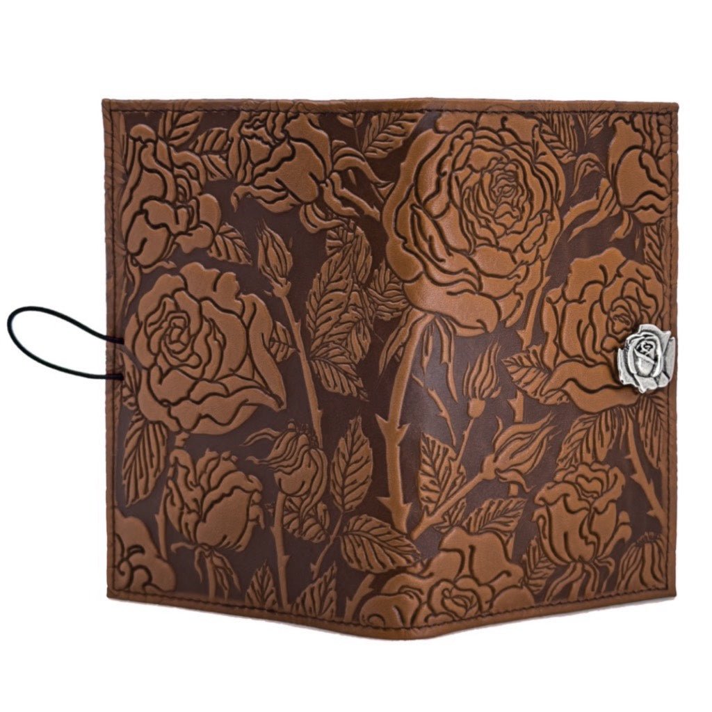 Oberon Design Premium Leather Women's Wallet, Wild Rose, Saddle - Open