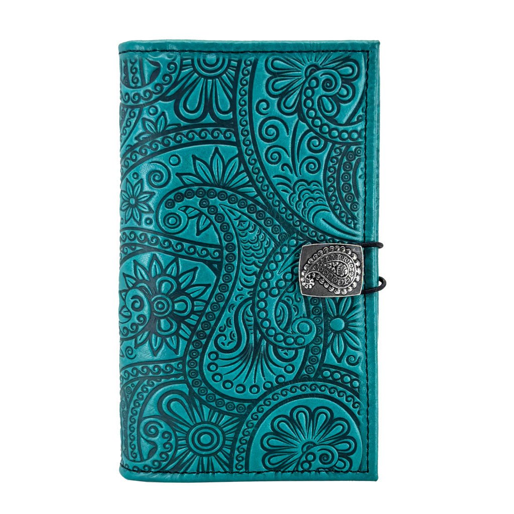 Oberon Design Premium Leather Women's Wallet, Paisley, Teal