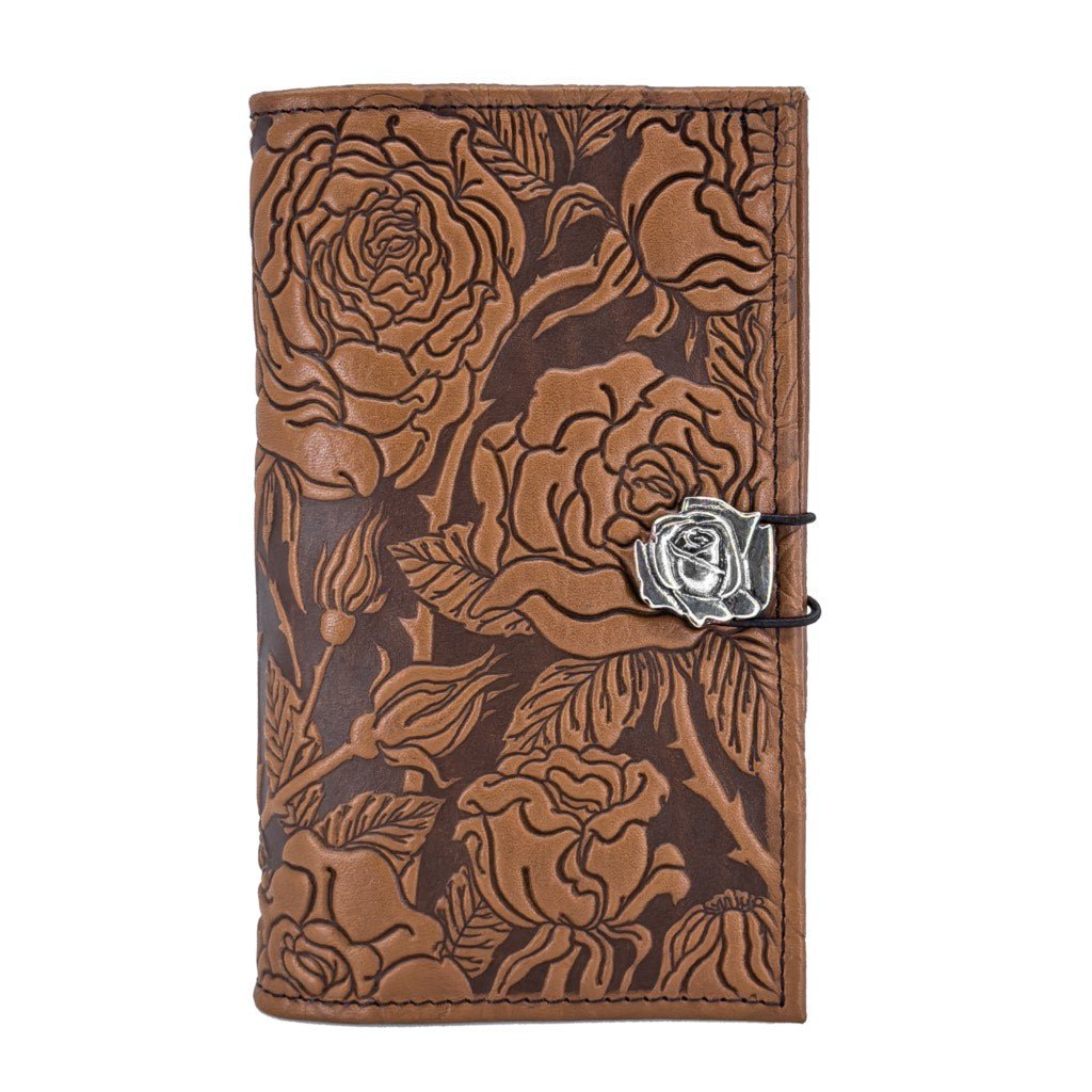 Oberon Design Premium Leather Women's Wallet, Wild Rose, Saddle - Open