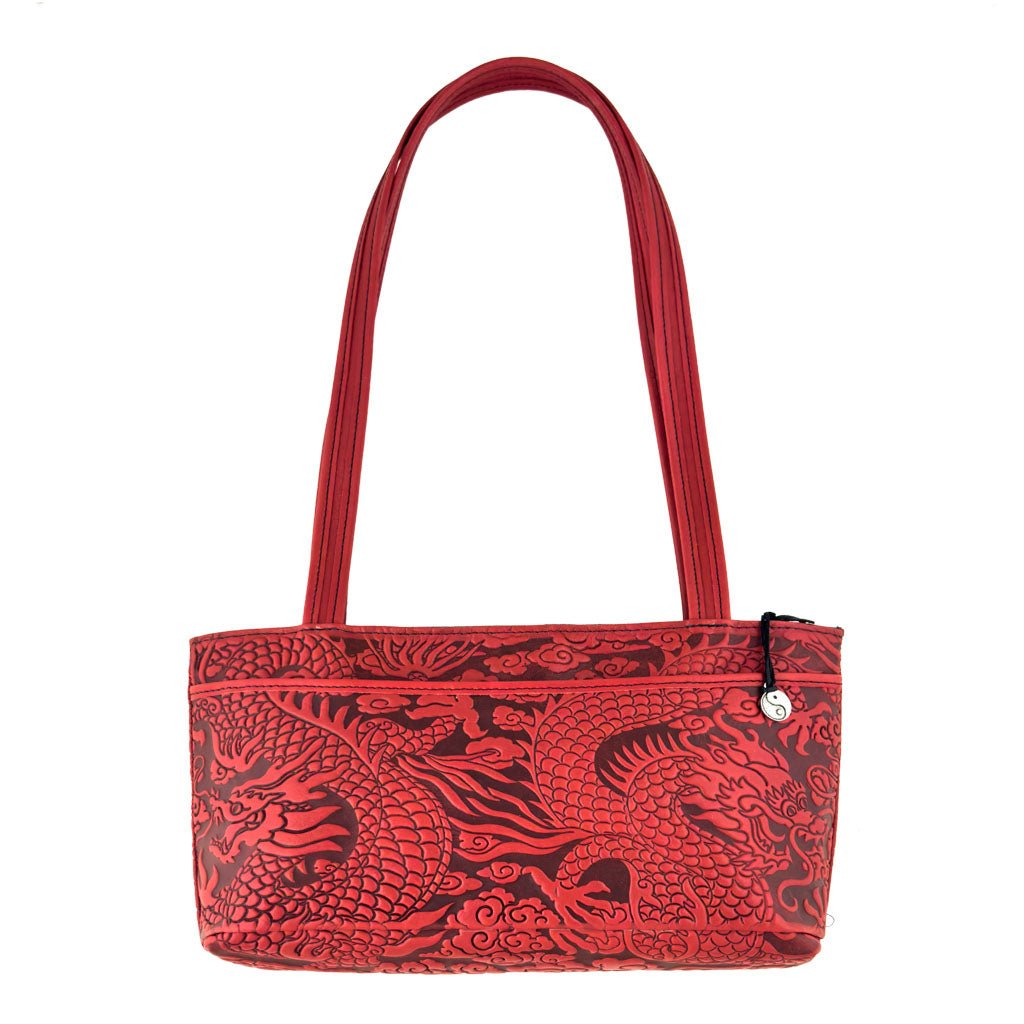 Oberon Design Leather Women's Handbag, Cloud Dragon Streamline, Red
