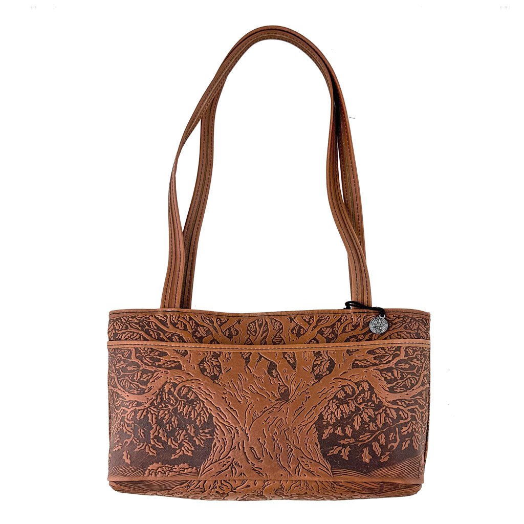 Oberon Design Leather Women's Handbag, Tree of Life Streamline, Back with Pocket