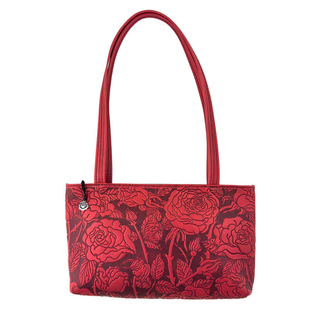 Oberon Design Leather Women's Handbag, Wild Rose Streamline, Red