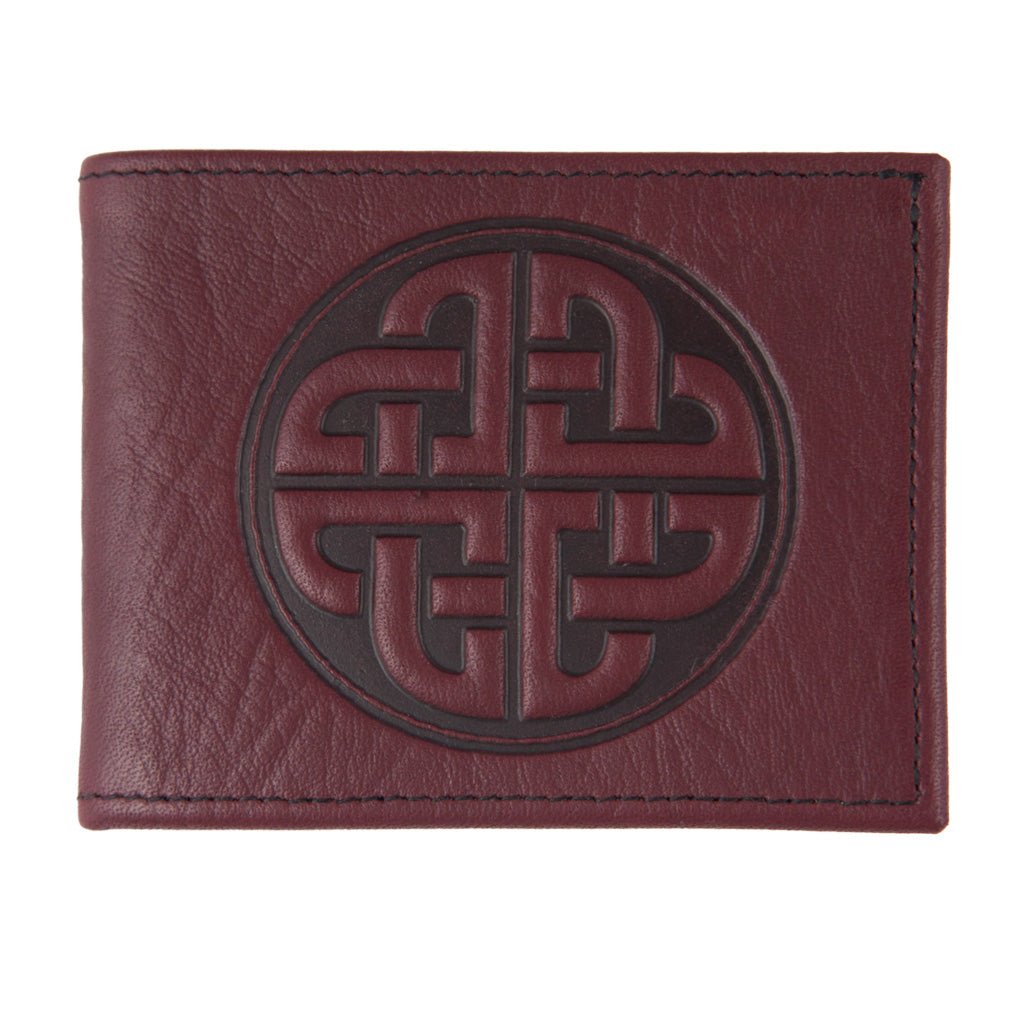 Oberon Design Leather Men's Wallet, Celtic Love Knot, Wine