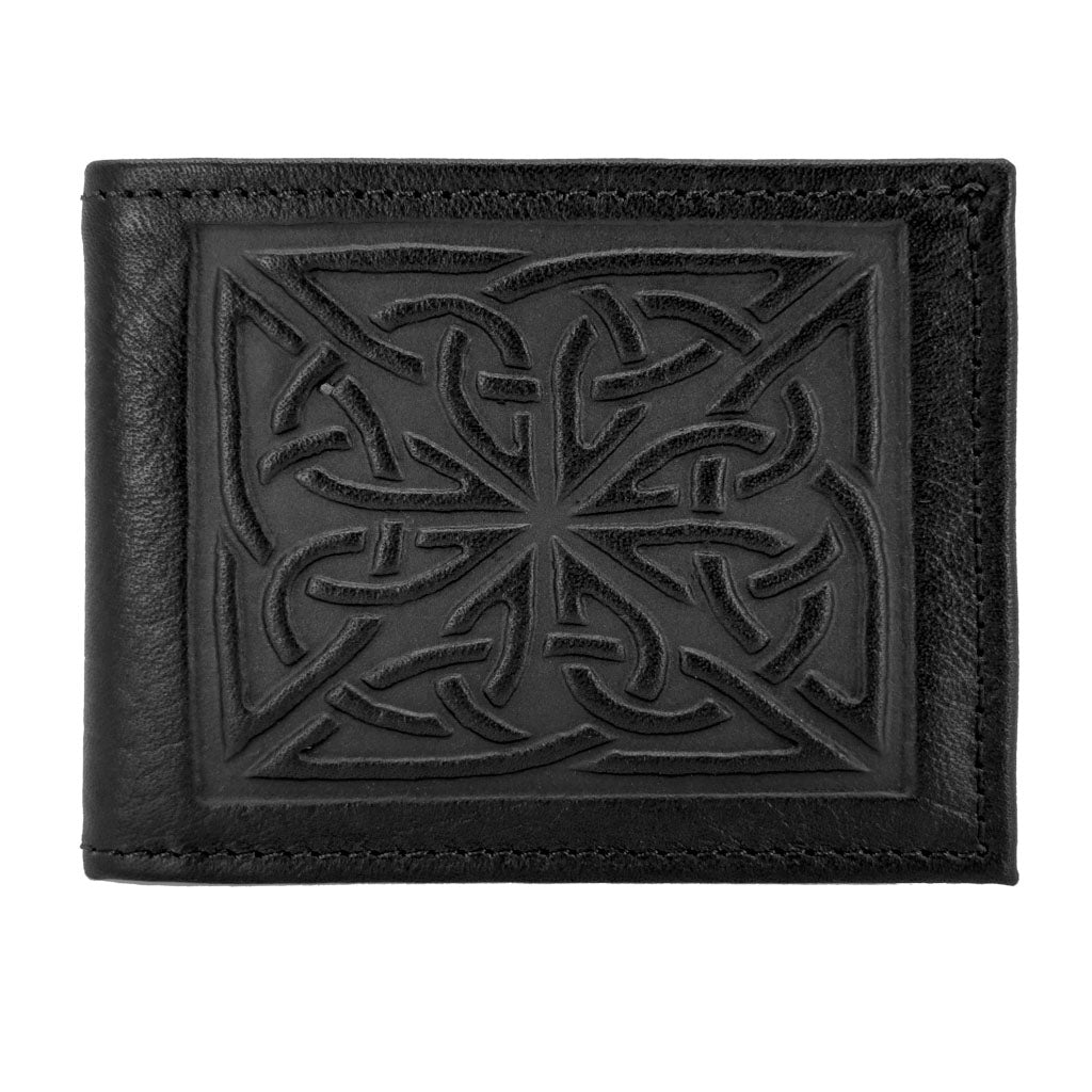 Oberon Design Leather Men's Wallet, Celtic Weave, Black