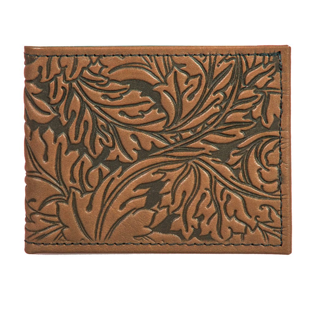 Oberon Design Leather Bi-fold Women's Wallet, Acanthus Leaf, Saddle