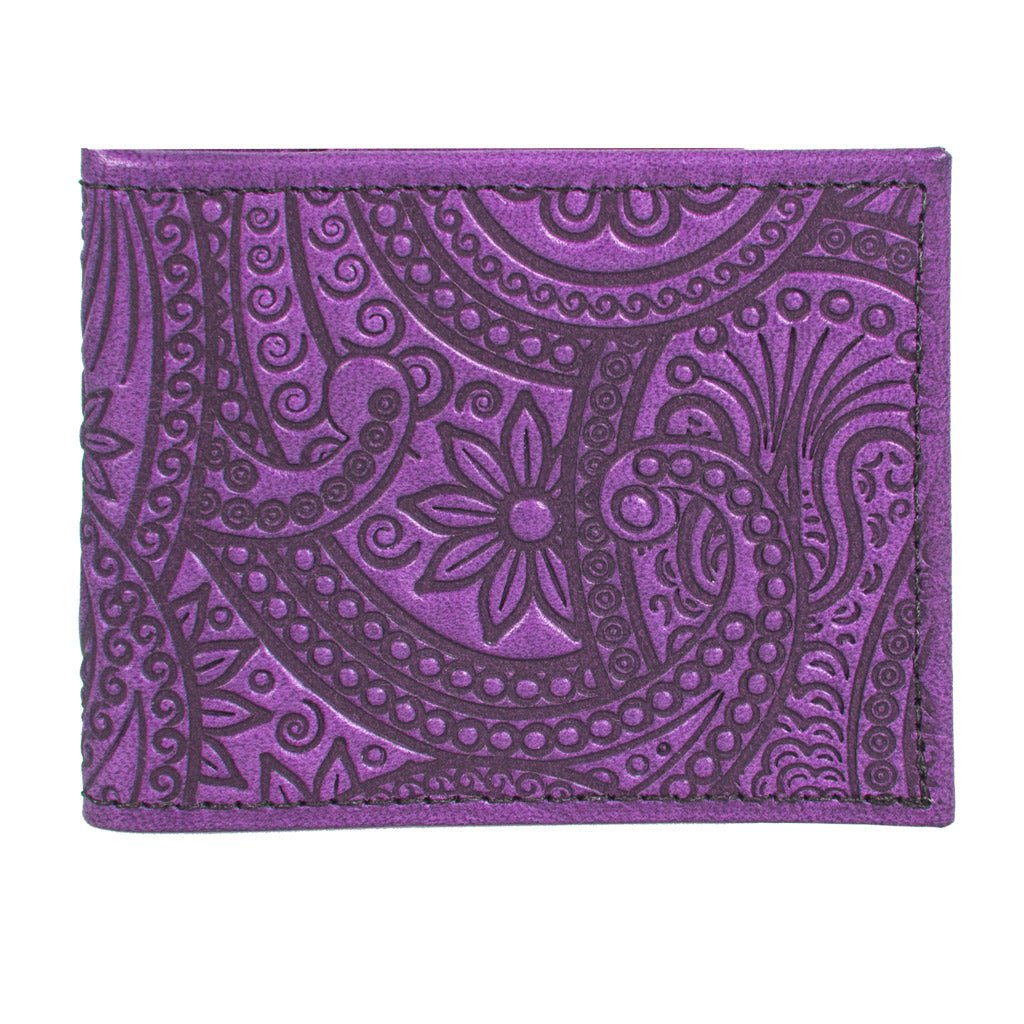 Oberon Design Leather Bi-fold Women's Wallet, Paisley, Orchid