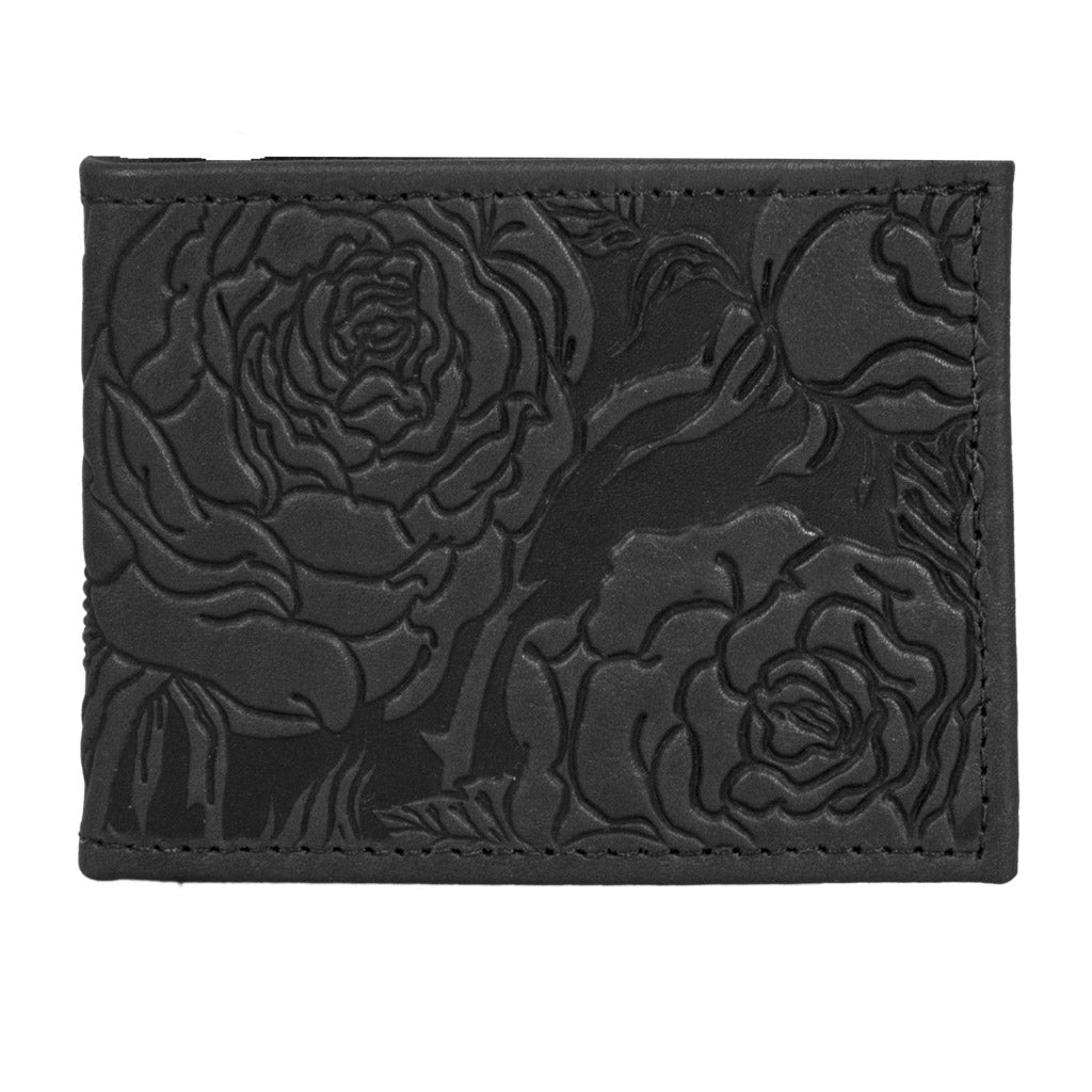 Oberon Leather Bi-fold Women's Wallet, Wild Rose, Black