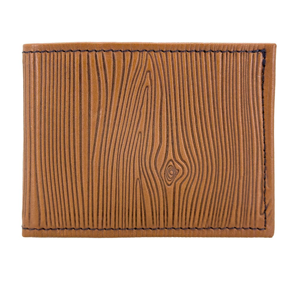 Oberon Design Leather Men's Wallet, Wood Grain, Saddle
