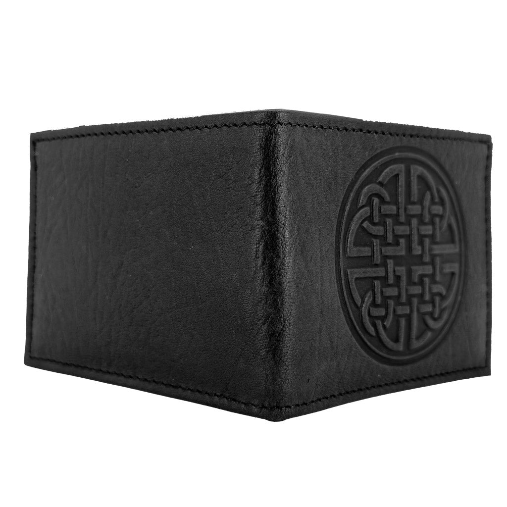 Oberon Design Leather Men's Wallet, Fine Celtic, Black -Open