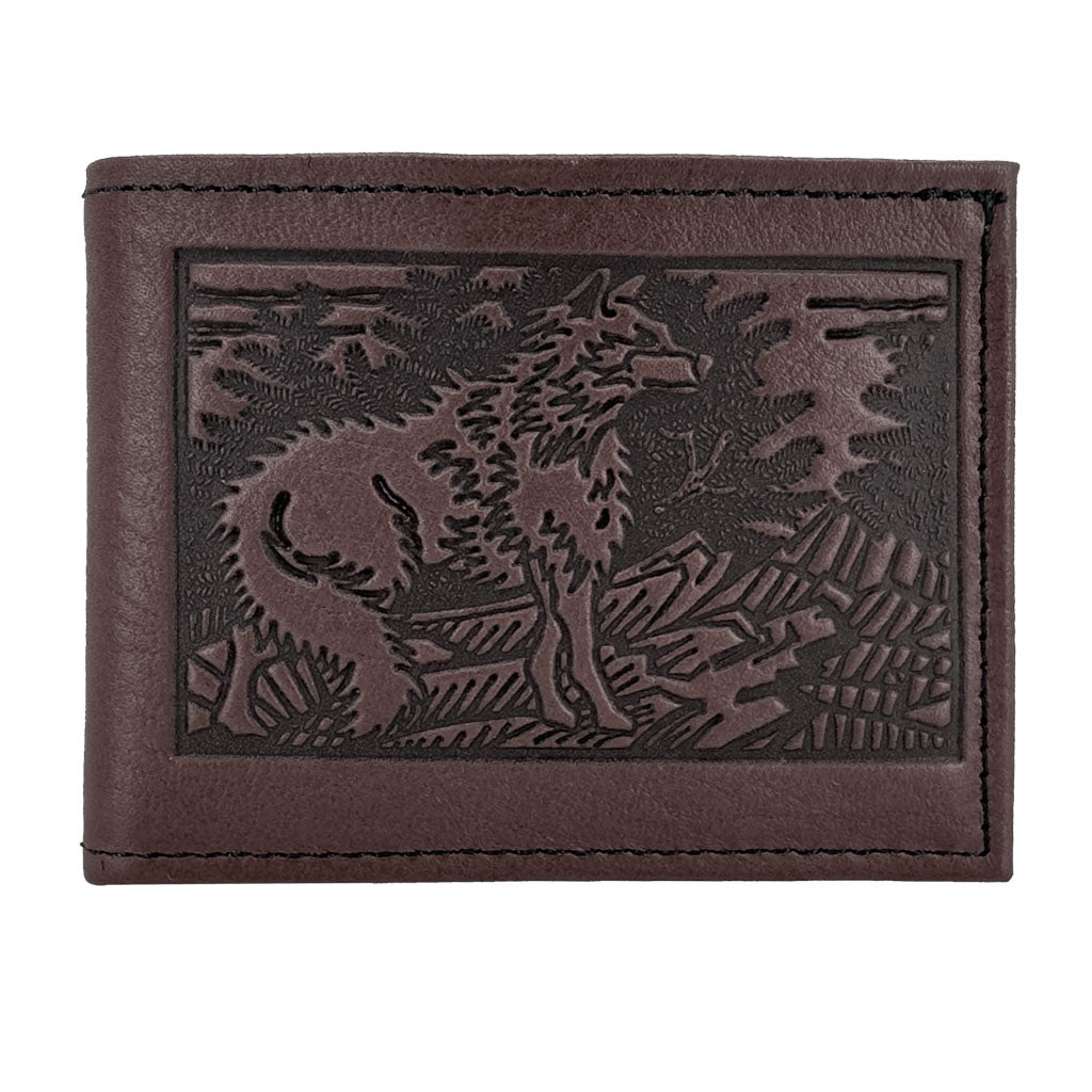Oberon Design Leather Men's Wallet, Mountain Wolf, Chocolate