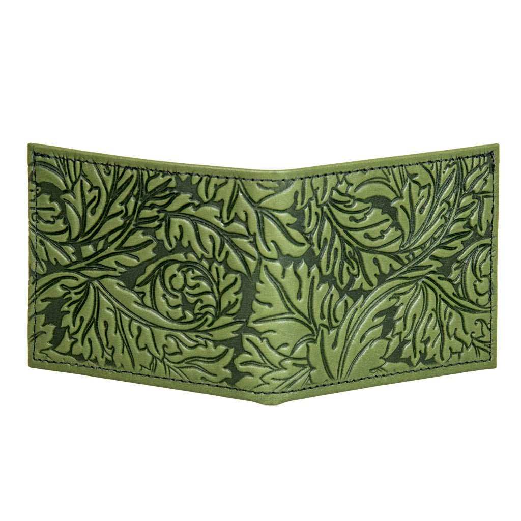 Oberon Design Leather Bi-fold Women's Wallet, Acanthus Leaf, Open
