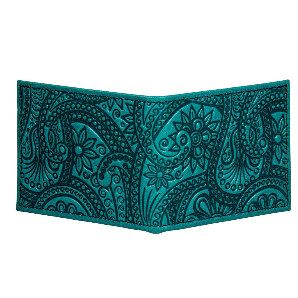 Oberon Design Leather Bi-fold Women's Wallet, Paisley, Open
