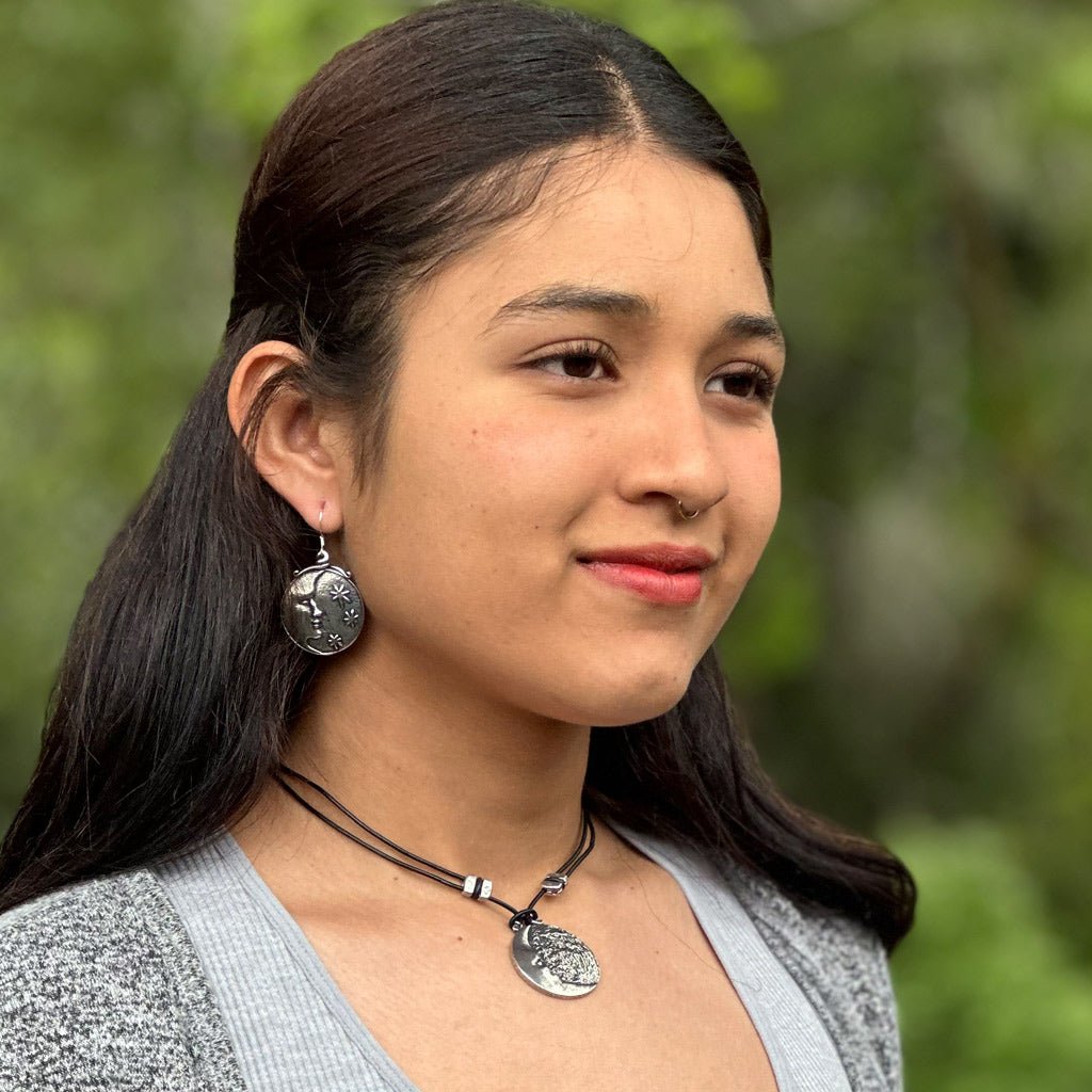 Oberon Design Hand-Cast Britannia Metal Necklace & Earrings, Moon