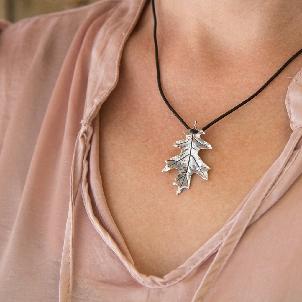 Oberon Design Oak Leaf Jewelry Set, Hand Cast Necklace