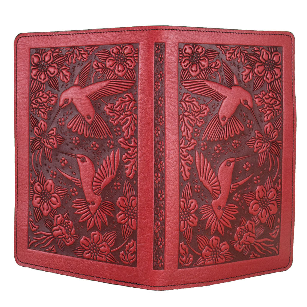 Leather Portfolio with Notepad, Pockets and Pen Holder, Hummingbirds, Open