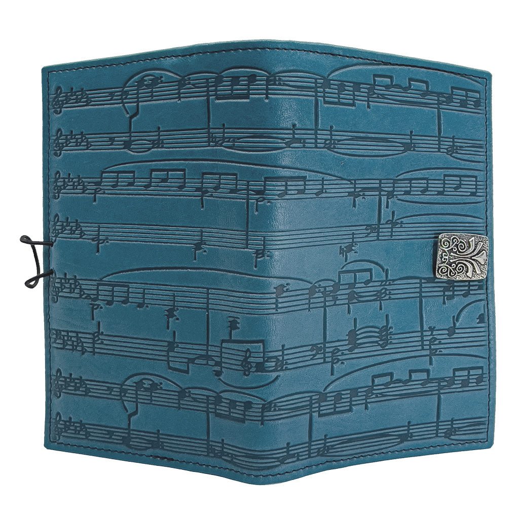 Oberon Design Premium Leather Women's Wallet, Sheet Music, Blue - Open