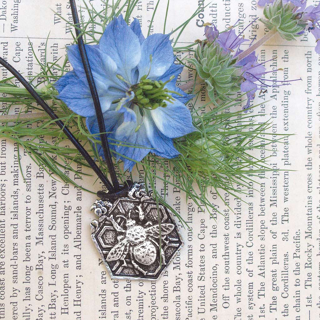 Oberon Design Bee Garden Hand-Cast Britannia Metal Necklace