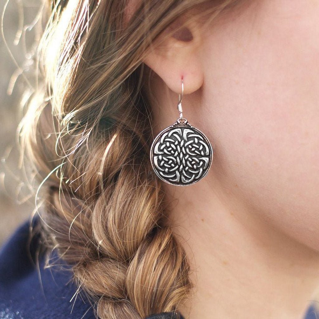 Oberon Design Britannia Metal Jewelry, Earrings, Unity Knot, Model