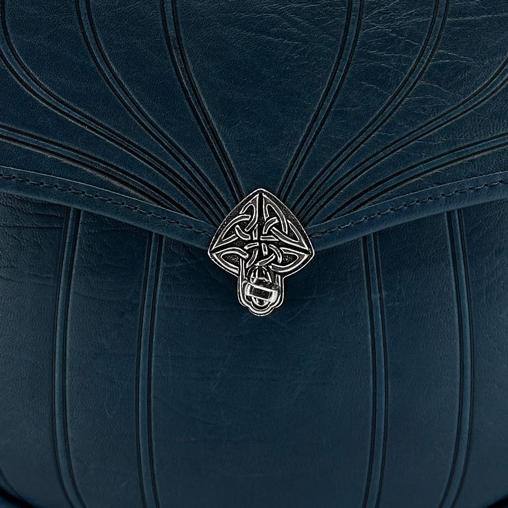 Leather Handbag, Olivia in Navy, Celtic closure close up