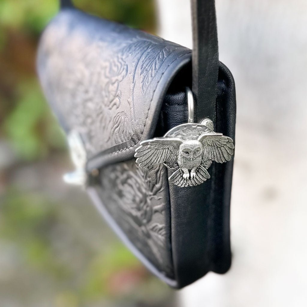 Oberon Design Hand Crafted Key Ring Purse Hook, Night Owl on Purse