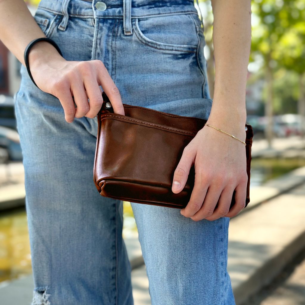 Oberon Design Leather Women's Crossbody Convertible Wristlet Handbag, Acorn
