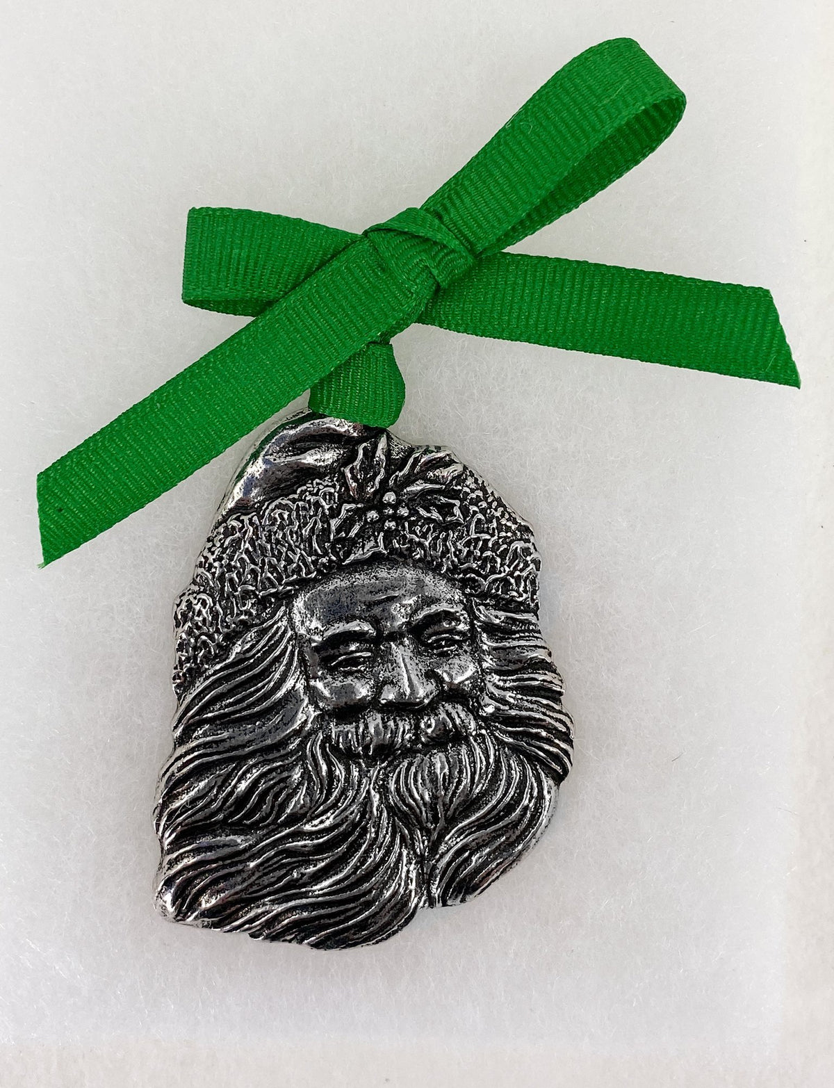 Oberon Design Collectable Metal Holiday Ornament, Santa Claus with Ribbon
