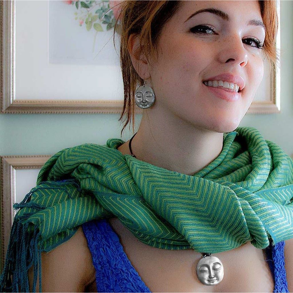 Oberon Design Britannia Metal Jewelry, Earrings & Necklace, Serene Face - Model